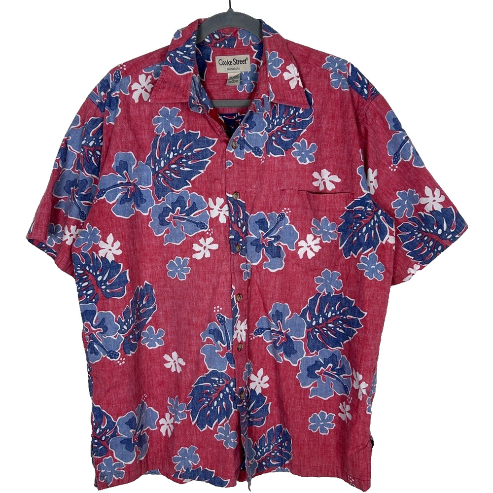 VTG Cooke Street Honolulu Mens XL cotton floral Hawaiian shirt party button up